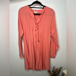Umgee Coral Button Up Long Sleeve Dress